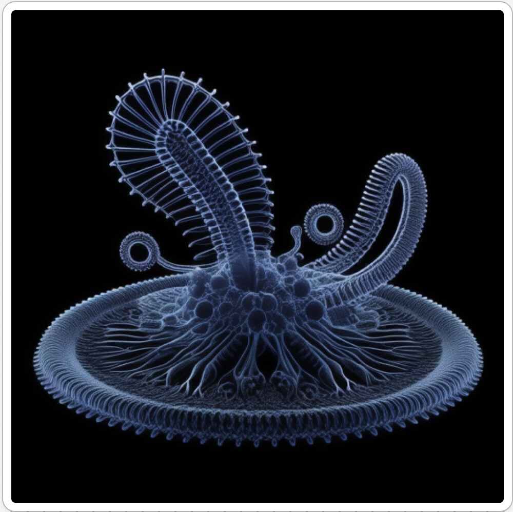 Image d'une bactérie isolée dans le projet artistique de paléonthologie propective, du sculpteur français et artiste numérique Fred Naud