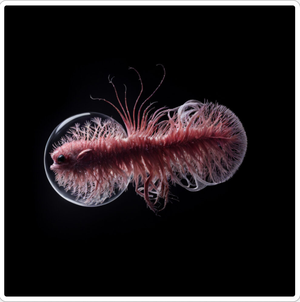Image d'une bactérie isolée dans le projet artistique de paléonthologie propective, du sculpteur français et artiste numérique Fred Naud