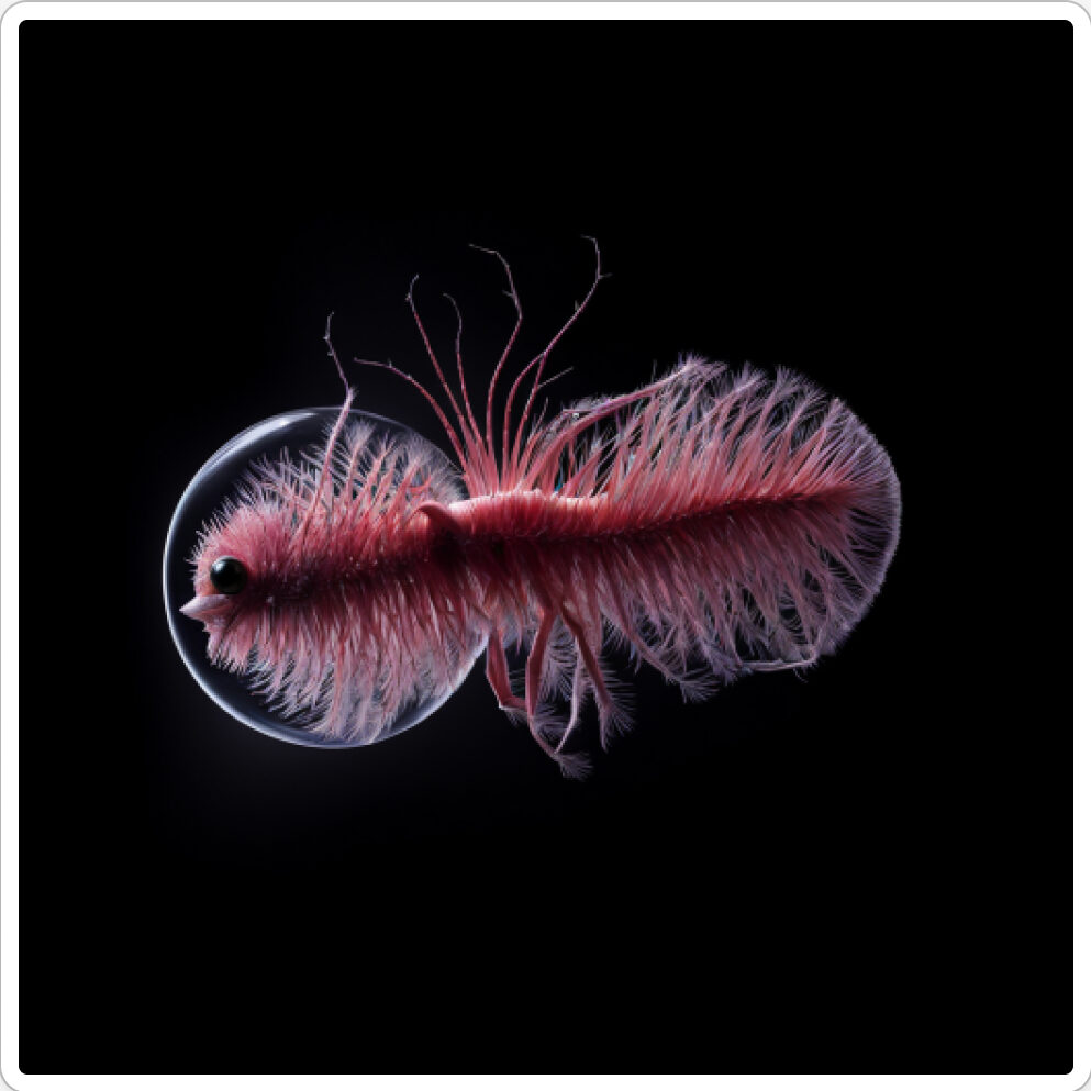 Image d'une bactérie isolée dans le projet artistique de paléonthologie propective, du sculpteur français et artiste numérique Fred Naud