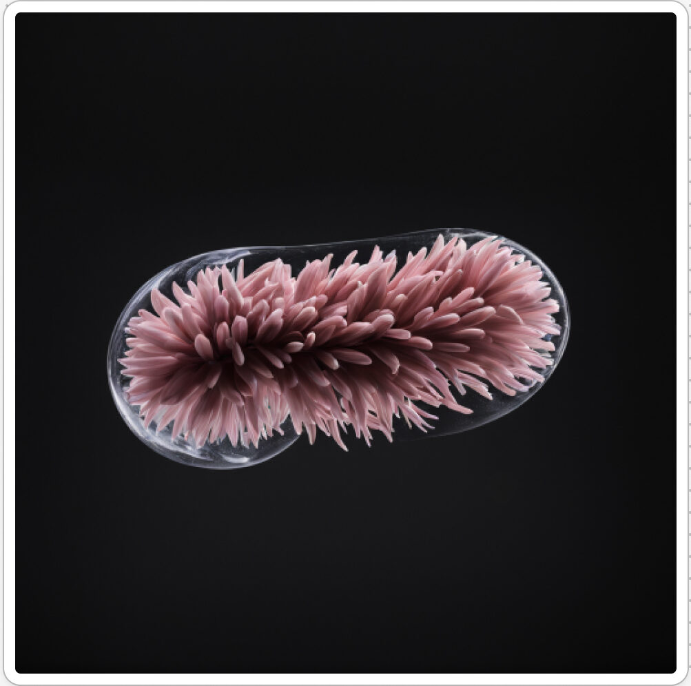 Image d'une bactérie isolée dans le projet artistique de paléonthologie propective, du sculpteur français et artiste numérique Fred Naud