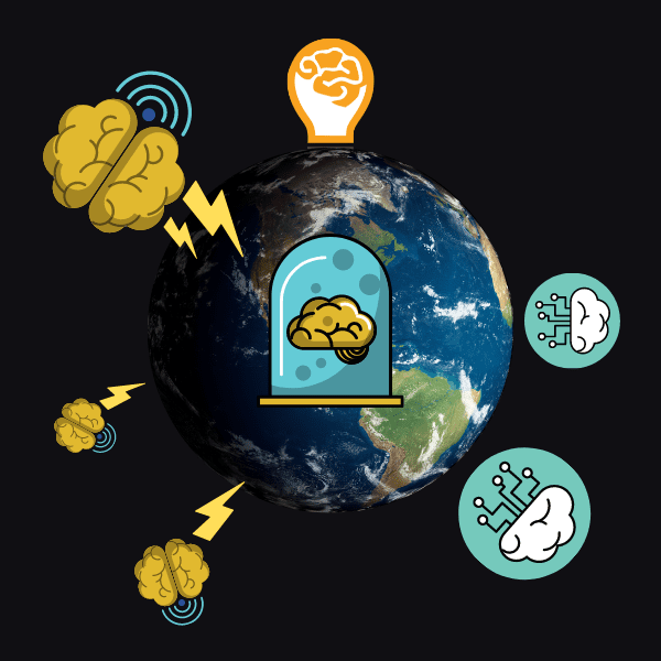 Illustration de l'article de l'artiste sculpteur Frédéric Naud, sur le rapport entre l'intelligence collective et l'intelligence individuelle.