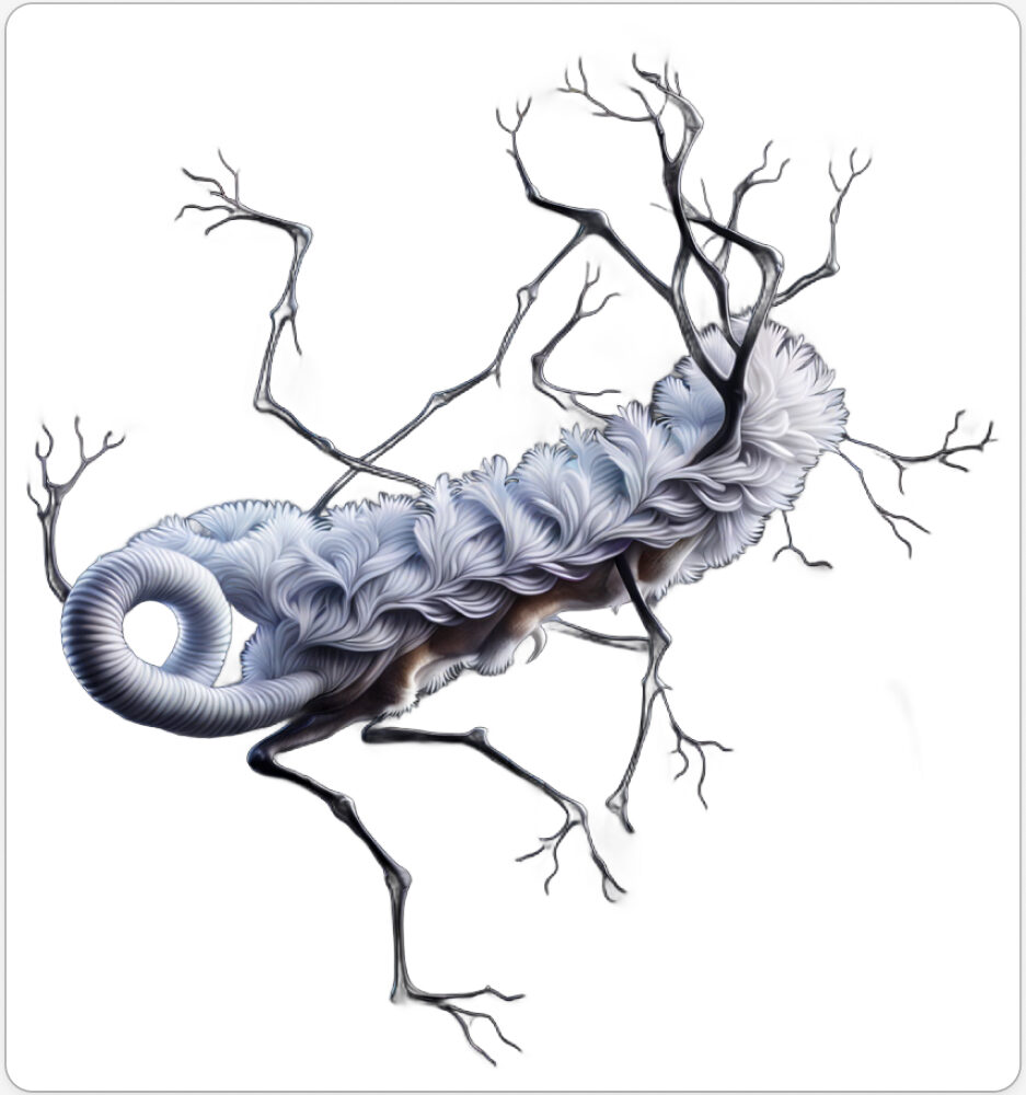 Image d'une bestiole qui a évoluée dans le projet artistique de paléonthologie propective, du sculpteur français et artiste numérique Fred Naud
