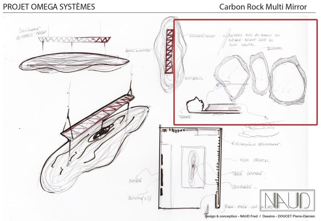 Planche de dessin pour la réalisation d'oeuvres intégrées dans le projet de recyclage de carbon aéronautique avec l'entreprise Web Industries