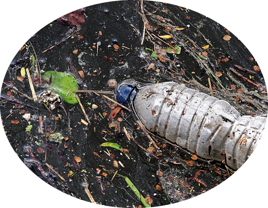 Illustration des déchets plastiques qui flottent sur l'eau pour un article du blog de Fred Naud, l'artiste sculpteur français contemporain