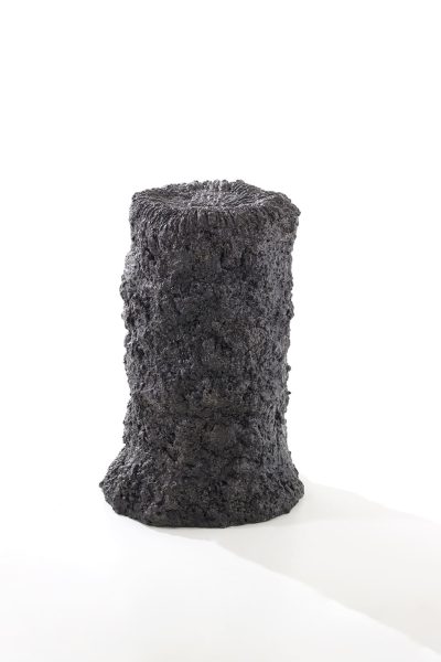 Présentation plain pied et seule de la sculpture Carbon Rock Stromatolite